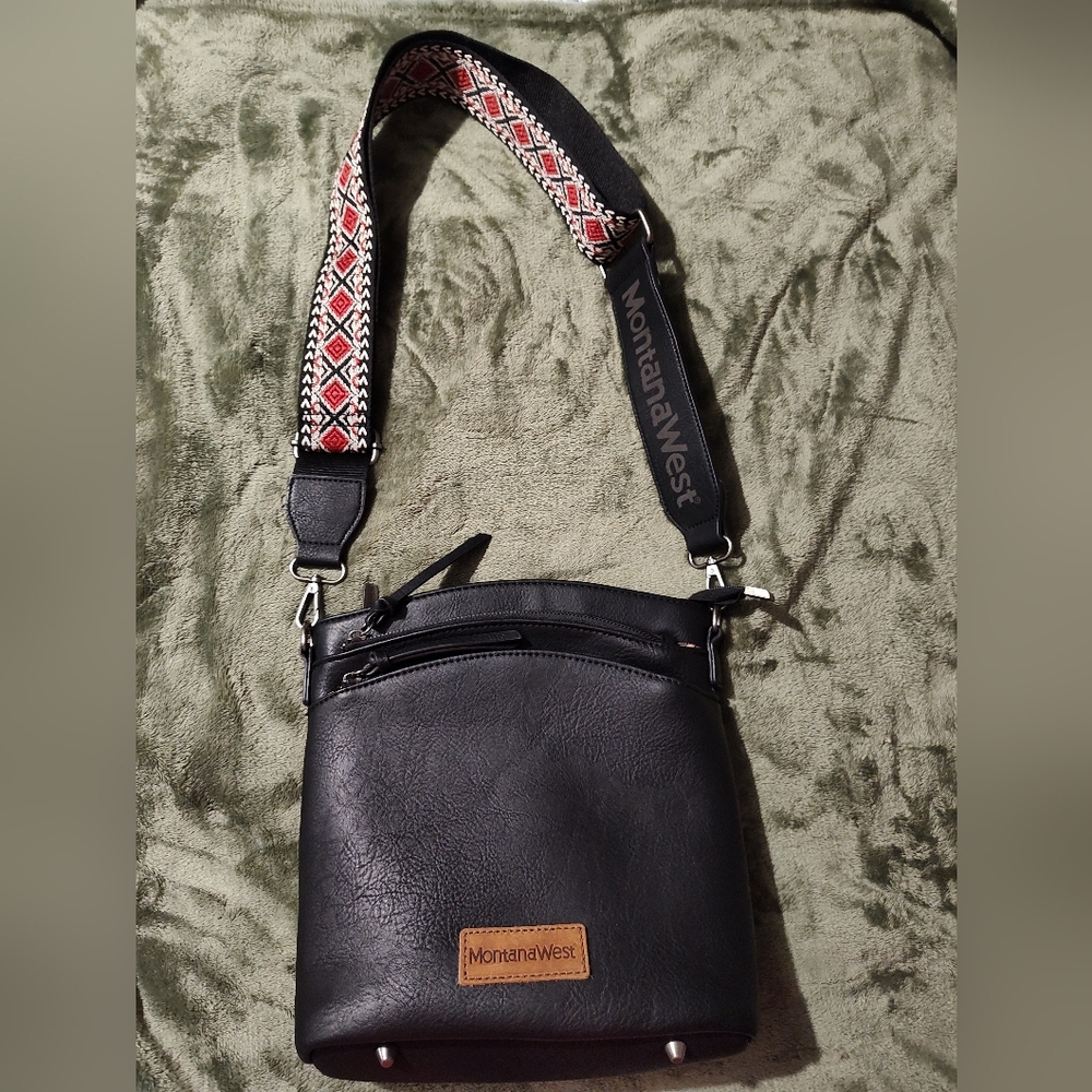 Montana West Black Messenger Bag with Decorative Strap